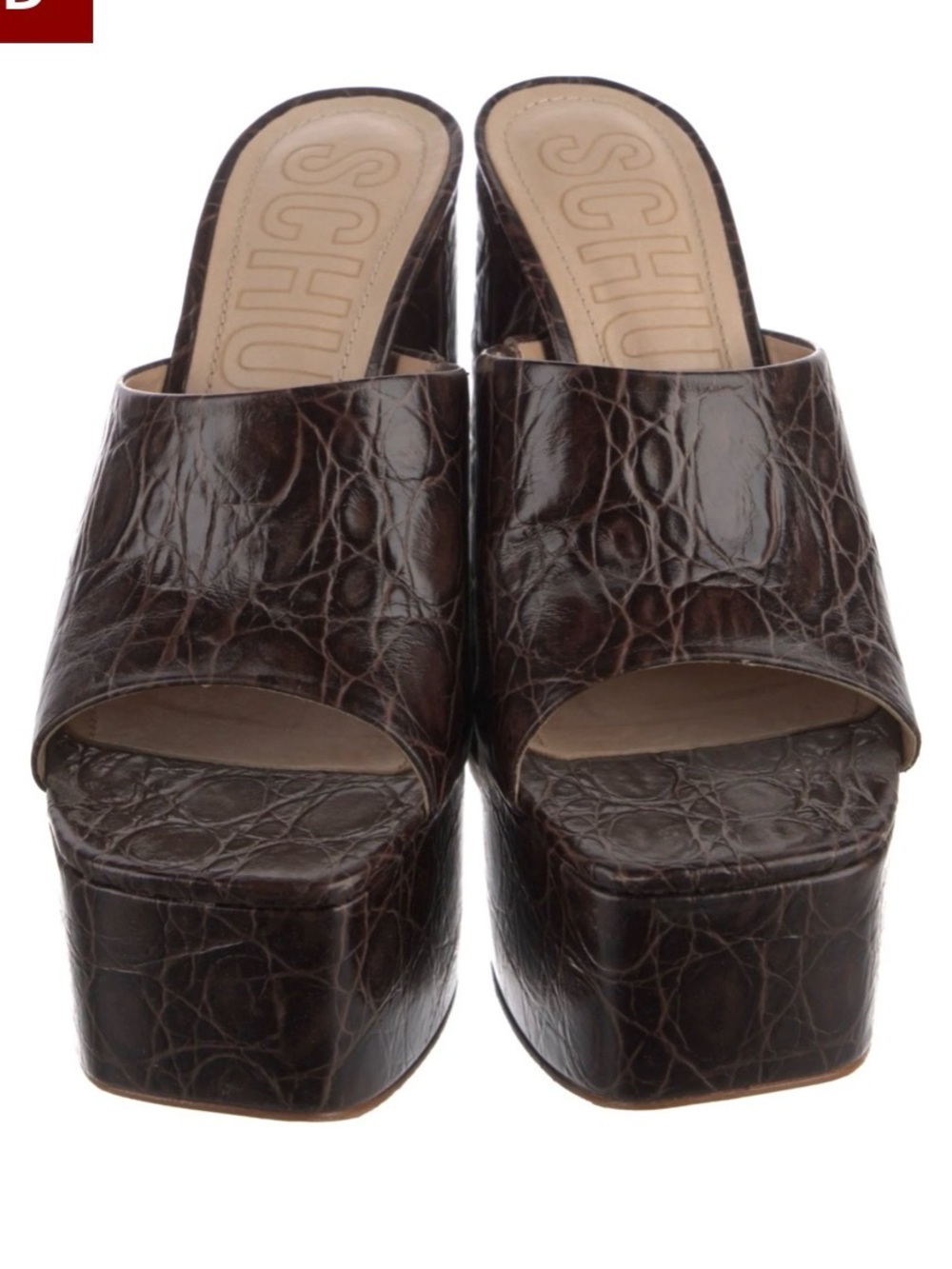 Schutz Darah Platform Mules in Crocodile-embossed Leather - Picture 3 of 16